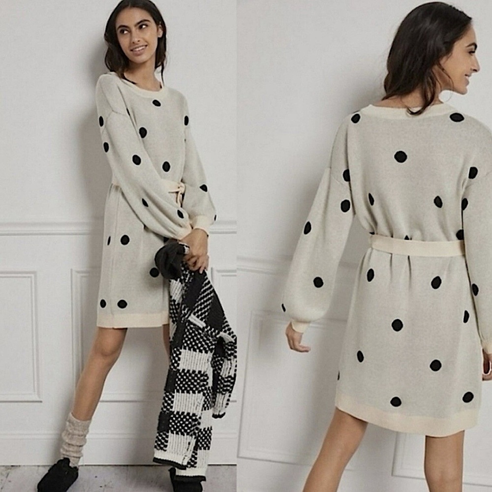 Anthropologie Emilie Tunic Sweater Dress Polka Dot by Saturday Sunday Sz S - NWT